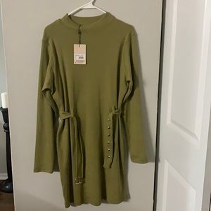 MISGUIDED RIB BELTED MINI DRESS